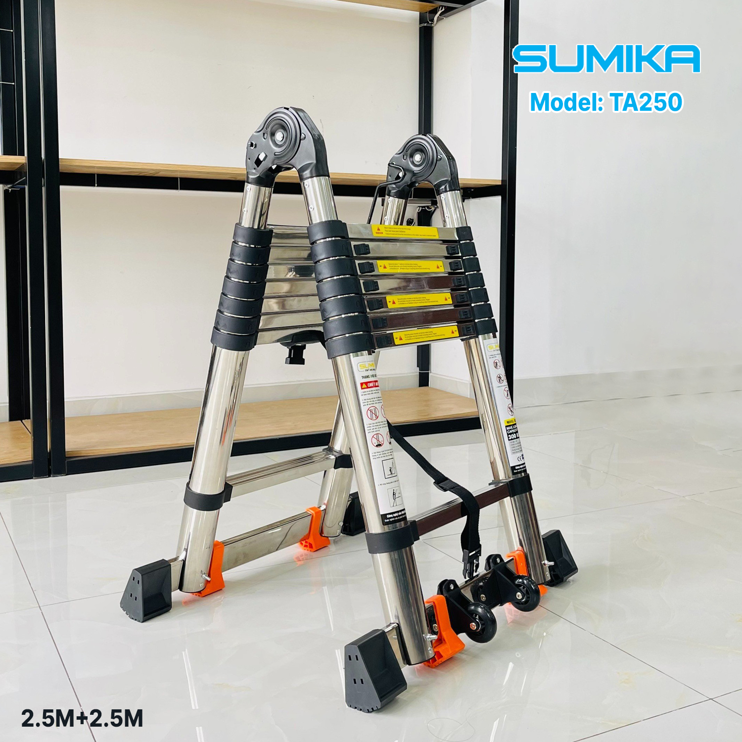 Thang Inox rút đôi SUMIKA TA250, chiều cao 2.5m+2.5m | thangrutnhom.com